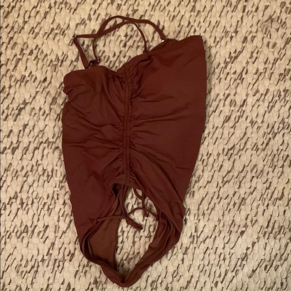 Yonique Strapless One Piece Swimsuit Tummy Control Cheeky Swimwear (Brown) - Picture 6 of 17